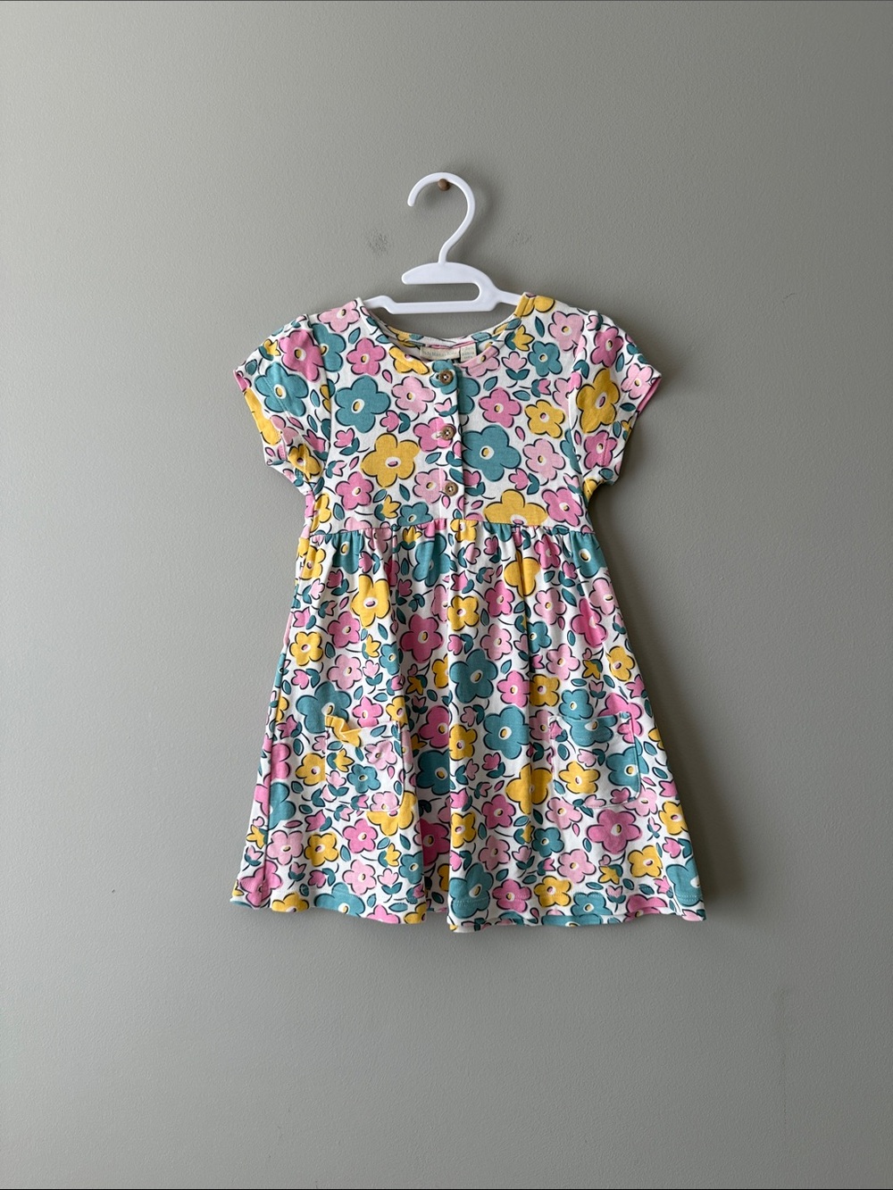 2-3 years JoJo Maman Bebe Floral Knit Dress in Pink, Yellow & Teal